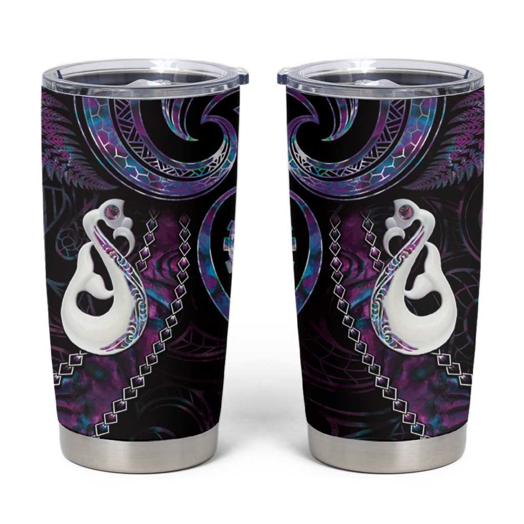 New Zealand Aotearoa Tumbler Cup Maori Manaia Paua Shell Glitter Purple LT05 Purple - Polynesian Pride