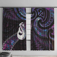 New Zealand Aotearoa Window Curtain Maori Manaia Paua Shell Glitter Purple LT05 With Hooks Purple - Polynesian Pride