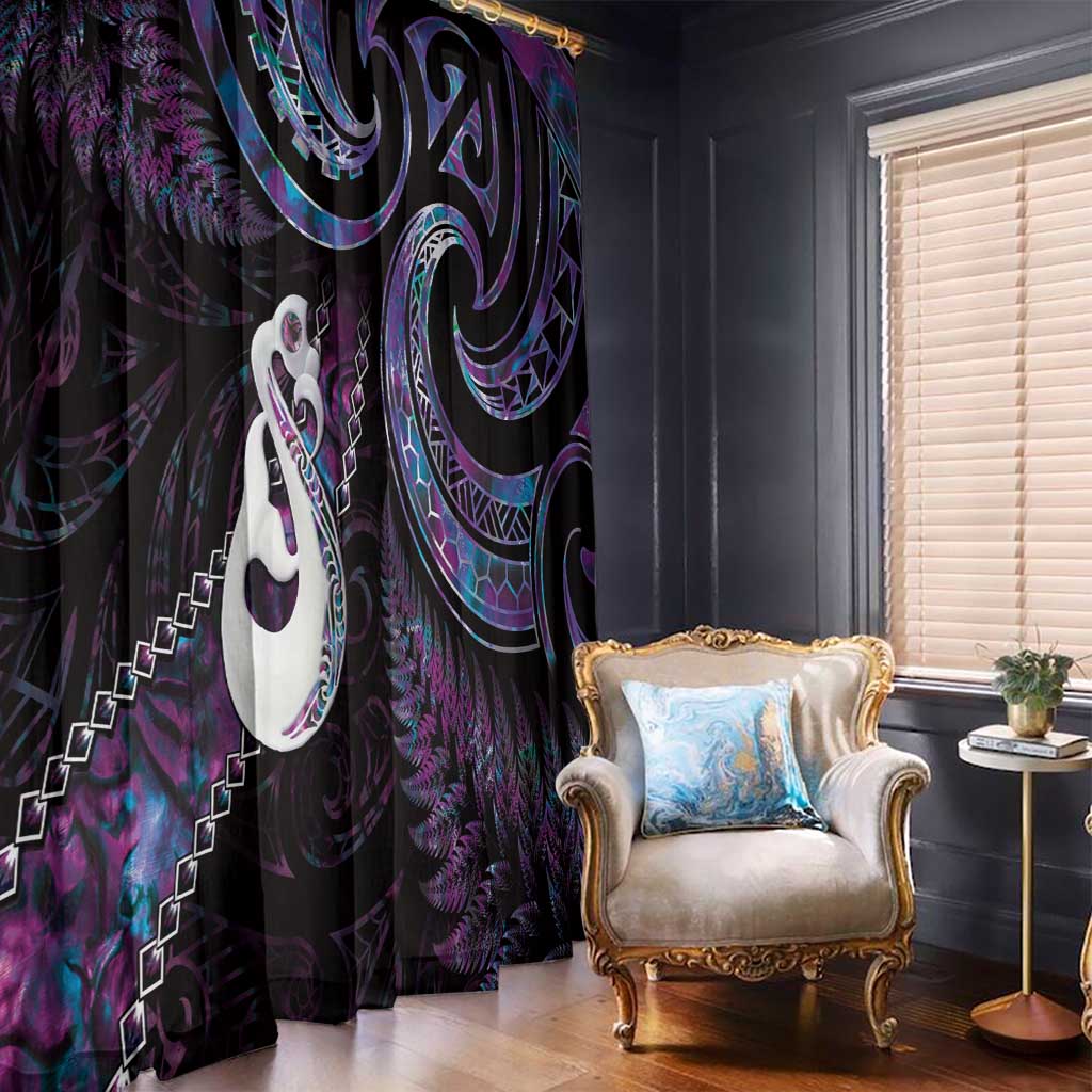 New Zealand Aotearoa Window Curtain Maori Manaia Paua Shell Glitter Purple LT05 - Polynesian Pride