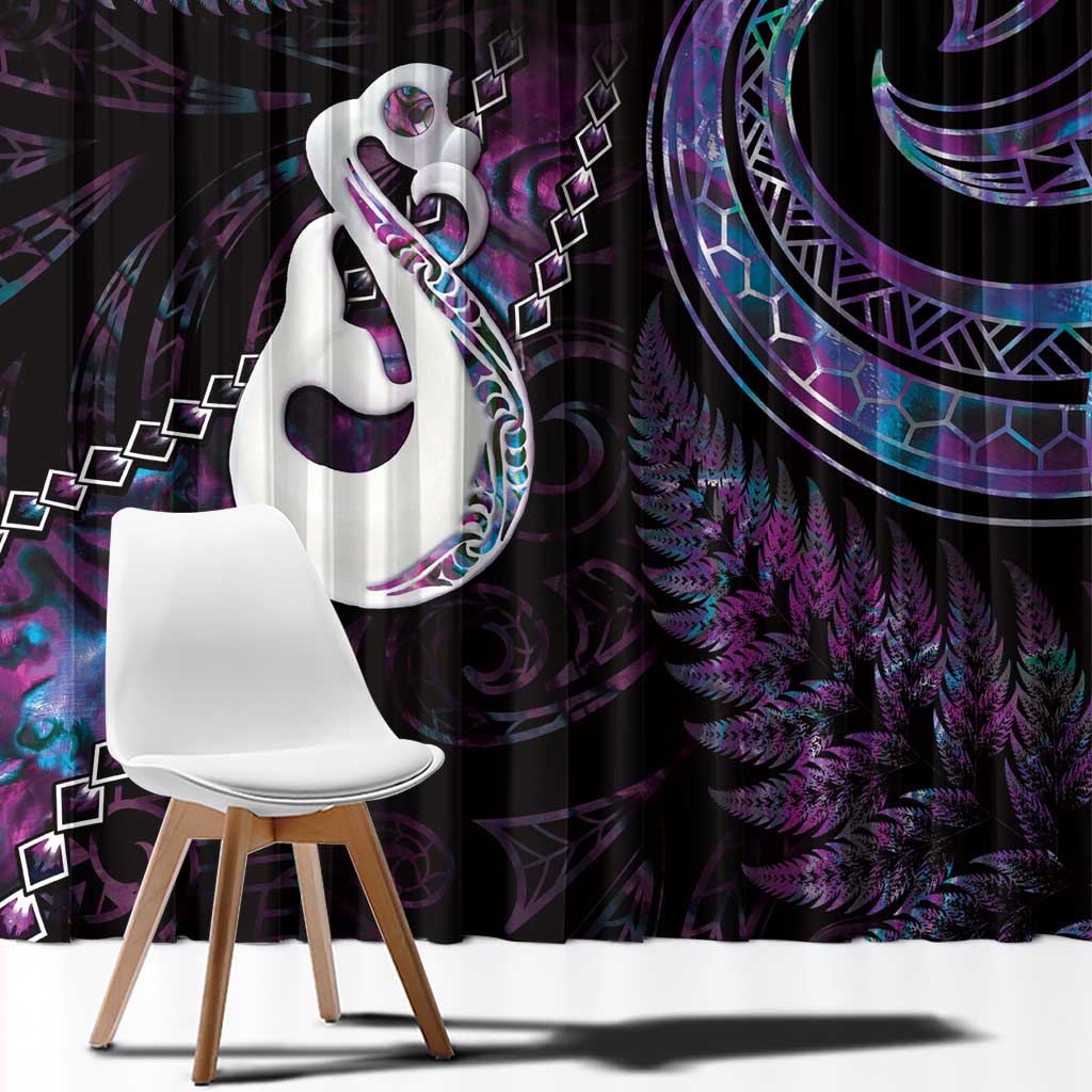 New Zealand Aotearoa Window Curtain Maori Manaia Paua Shell Glitter Purple LT05 - Polynesian Pride