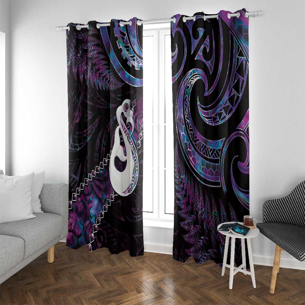 New Zealand Aotearoa Window Curtain Maori Manaia Paua Shell Glitter Purple LT05 With Grommets Purple - Polynesian Pride