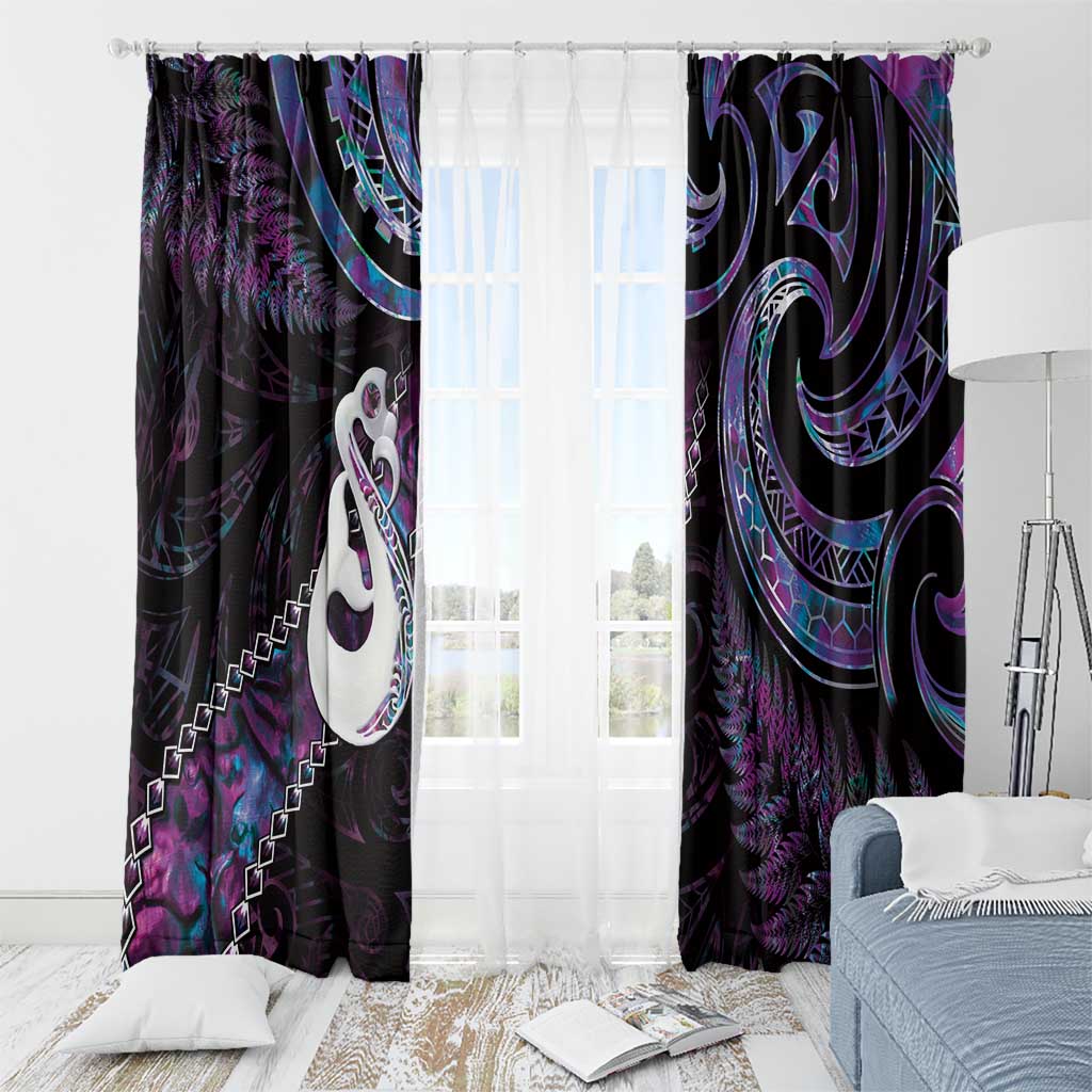 New Zealand Aotearoa Window Curtain Maori Manaia Paua Shell Glitter Purple LT05 - Polynesian Pride