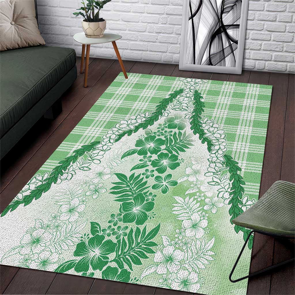 Aloha Hawaii Palaka Area Rug Green Plumeria Lei - Polynesian Pride