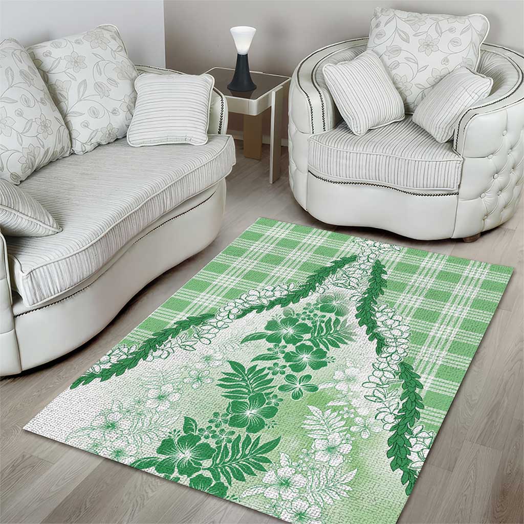 Aloha Hawaii Palaka Area Rug Green Plumeria Lei - Polynesian Pride