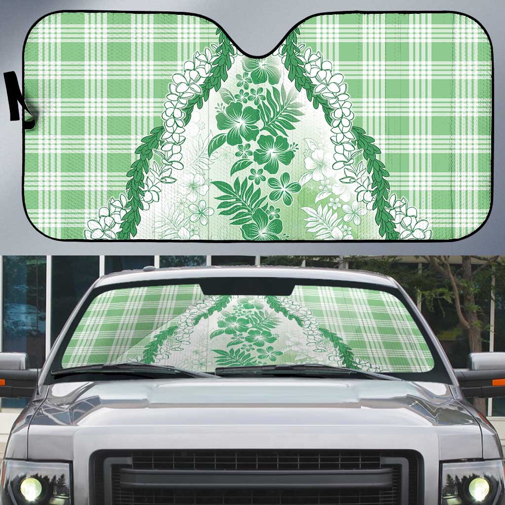 Aloha Hawaii Palaka Auto Sun Shade Green Plumeria Lei - Polynesian Pride