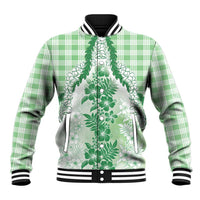 Aloha Hawaii Palaka Baseball Jacket Green Plumeria Lei - Polynesian Pride