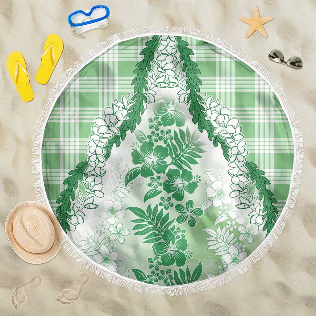 Aloha Hawaii Palaka Beach Blanket Green Plumeria Lei - Polynesian Pride