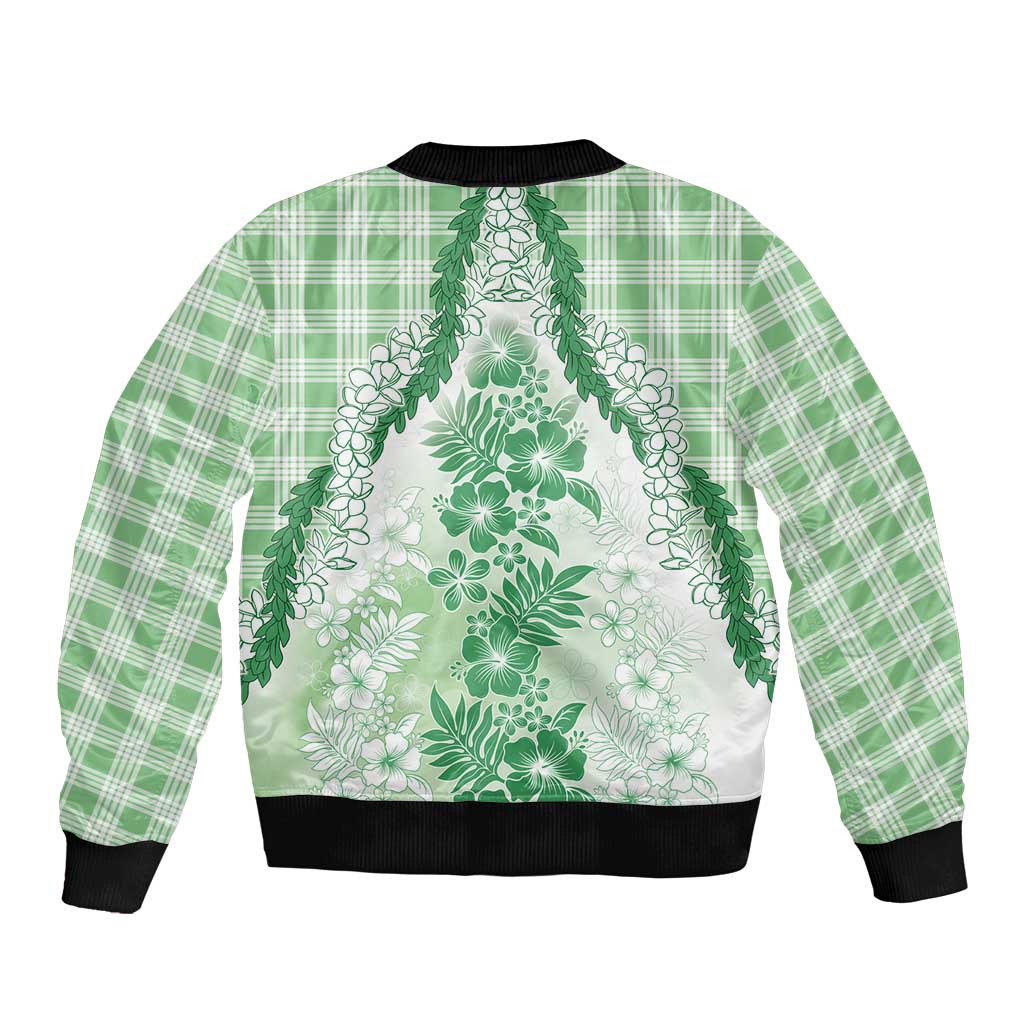 Aloha Hawaii Palaka Bomber Jacket Green Plumeria Lei - Polynesian Pride