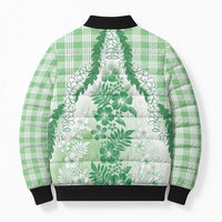 Aloha Hawaii Palaka Bomber Puffer Jacket Green Plumeria Lei - Polynesian Pride