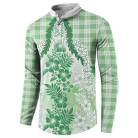 Aloha Hawaii Palaka Button Sweatshirt Green Plumeria Lei - Polynesian Pride