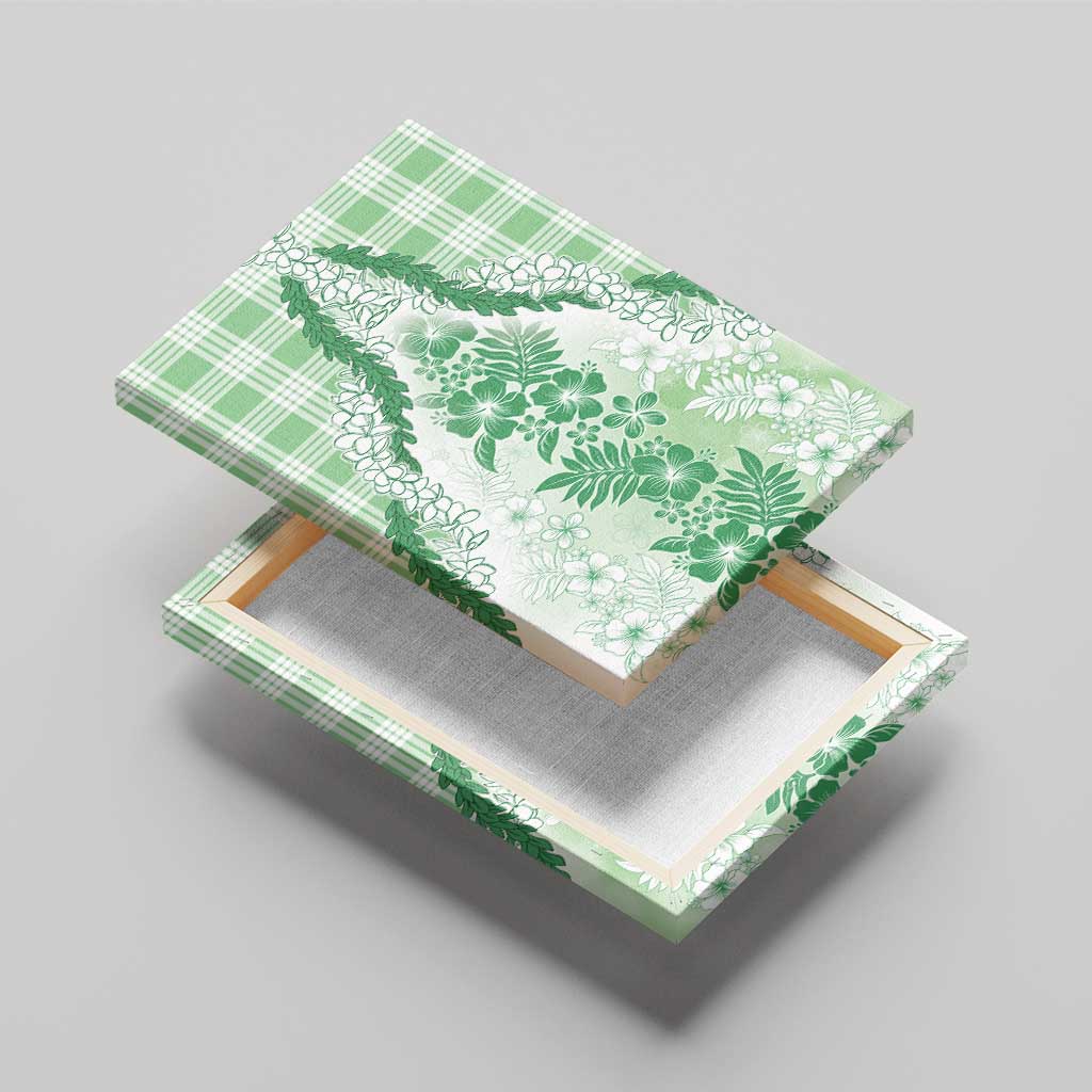 Aloha Hawaii Palaka Canvas Wall Art Green Plumeria Lei - Polynesian Pride