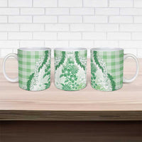 Aloha Hawaii Palaka Ceramic Mug Green Plumeria Lei - Polynesian Pride
