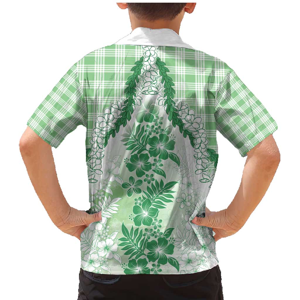 Aloha Hawaii Palaka Family Matching Mermaid Dress and Hawaiian Shirt Green Plumeria Lei - Polynesian Pride