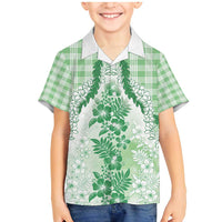 Aloha Hawaii Palaka Family Matching Mermaid Dress and Hawaiian Shirt Green Plumeria Lei - Polynesian Pride