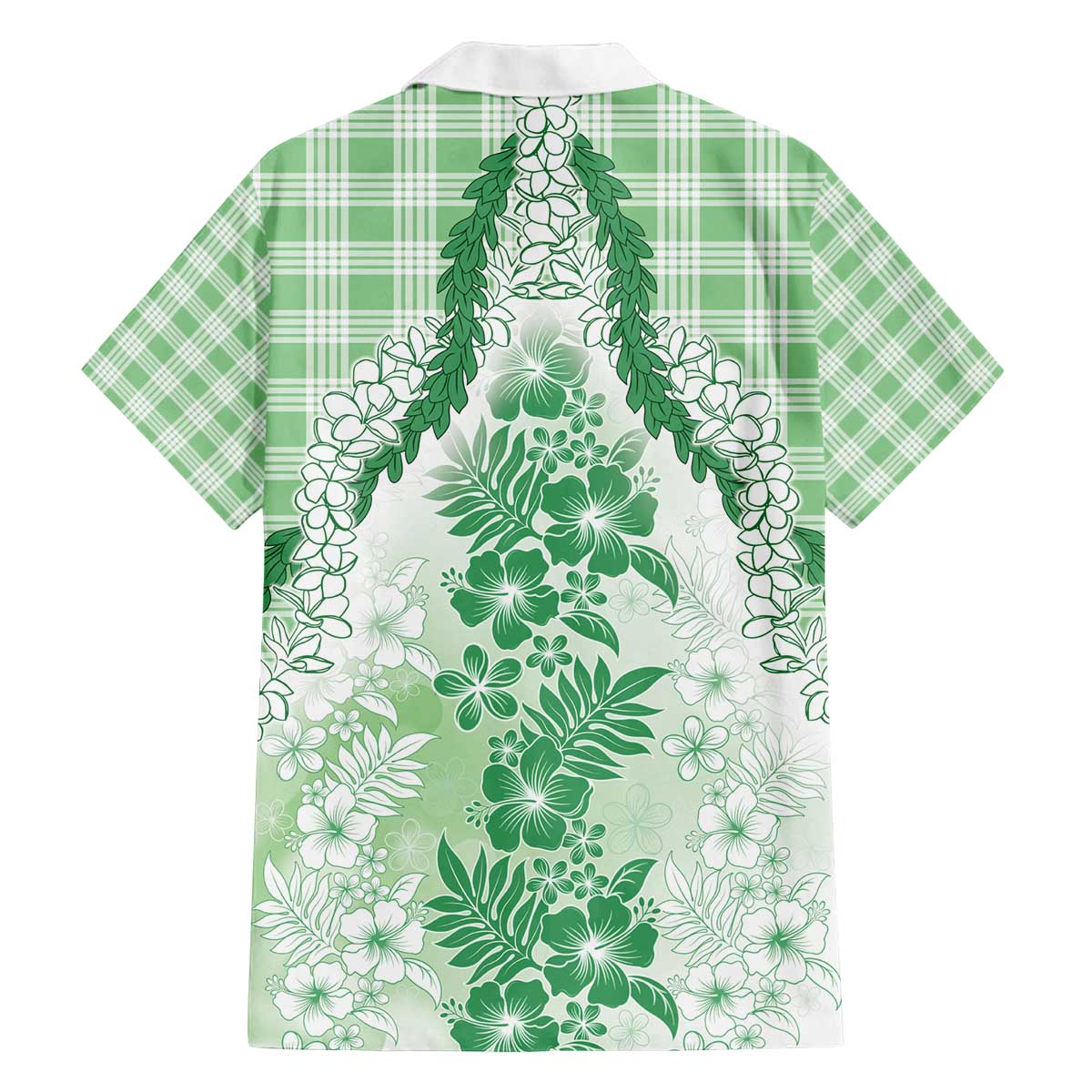Aloha Hawaii Palaka Family Matching Off The Shoulder Long Sleeve Dress and Hawaiian Shirt Green Plumeria Lei - Polynesian Pride