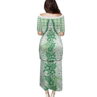 Aloha Hawaii Palaka Family Matching Puletasi and Hawaiian Shirt Green Plumeria Lei - Polynesian Pride