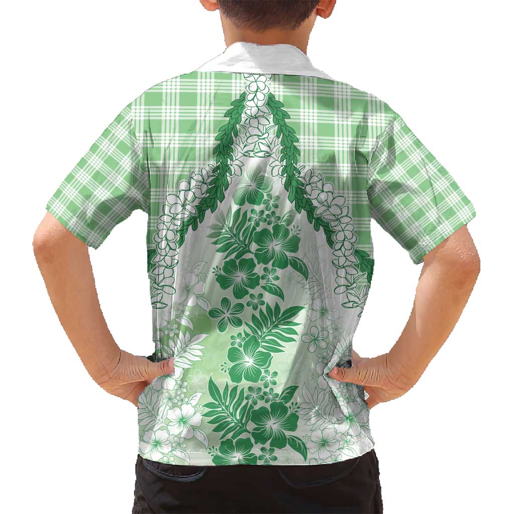 Aloha Hawaii Palaka Family Matching Summer Maxi Dress and Hawaiian Shirt Green Plumeria Lei - Polynesian Pride