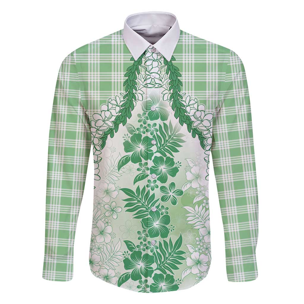 Aloha Hawaii Palaka Family Matching Summer Maxi Dress and Hawaiian Shirt Green Plumeria Lei - Polynesian Pride