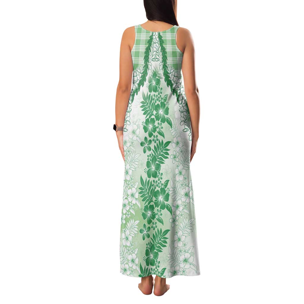 Aloha Hawaii Palaka Family Matching Tank Maxi Dress and Hawaiian Shirt Green Plumeria Lei - Polynesian Pride