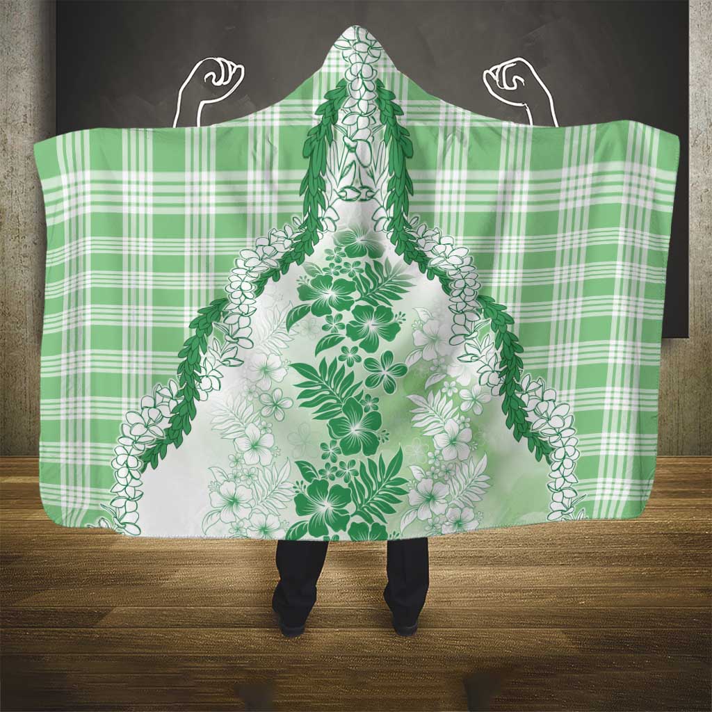 Aloha Hawaii Palaka Hooded Blanket Green Plumeria Lei - Polynesian Pride