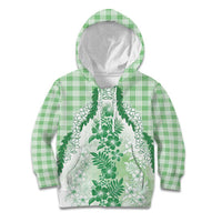 Aloha Hawaii Palaka Kid Hoodie Green Plumeria Lei - Polynesian Pride