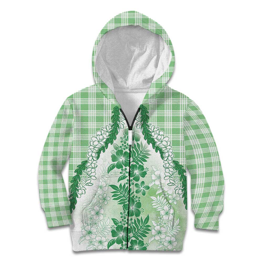 Aloha Hawaii Palaka Kid Hoodie Green Plumeria Lei - Polynesian Pride