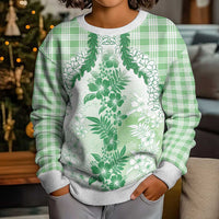 Aloha Hawaii Palaka Kid Ugly Christmas Sweater Green Plumeria Lei - Polynesian Pride