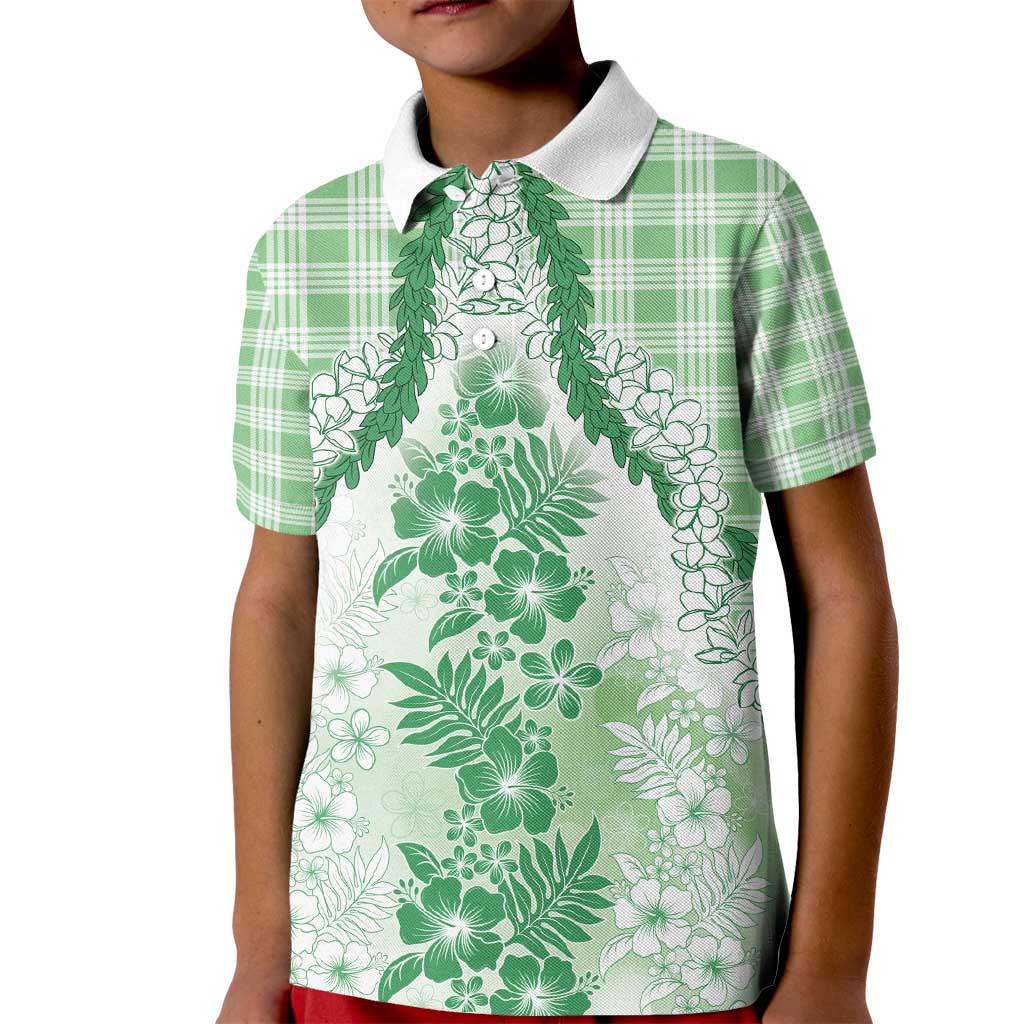 Aloha Hawaii Palaka Kid Polo Shirt Green Plumeria Lei - Polynesian Pride