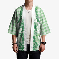 Aloha Hawaii Palaka Kimono Green Plumeria Lei - Polynesian Pride