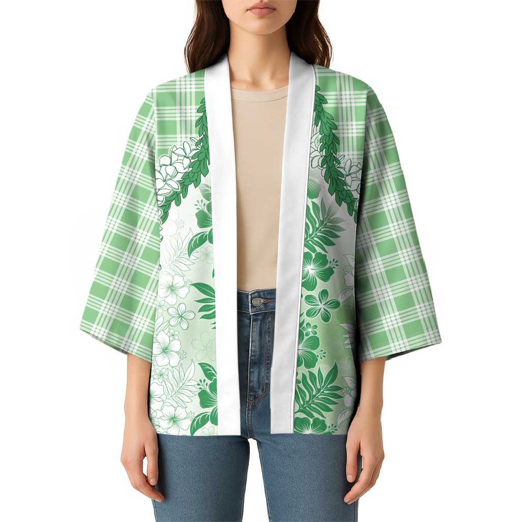 Aloha Hawaii Palaka Kimono Green Plumeria Lei - Polynesian Pride