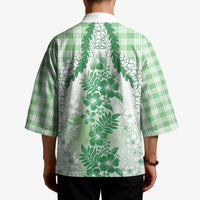 Aloha Hawaii Palaka Kimono Green Plumeria Lei - Polynesian Pride