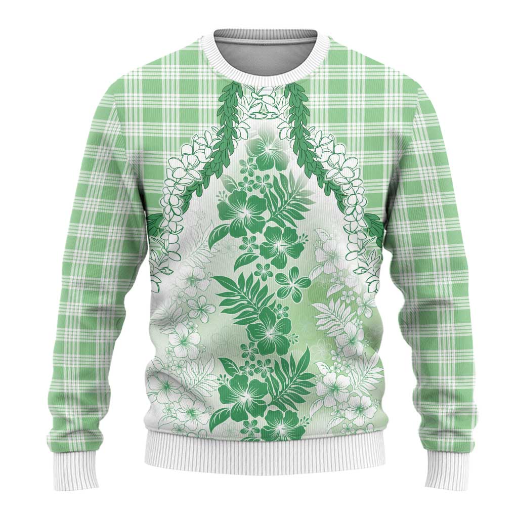 Aloha Hawaii Palaka Ugly Christmas Sweater Green Plumeria Lei - Polynesian Pride