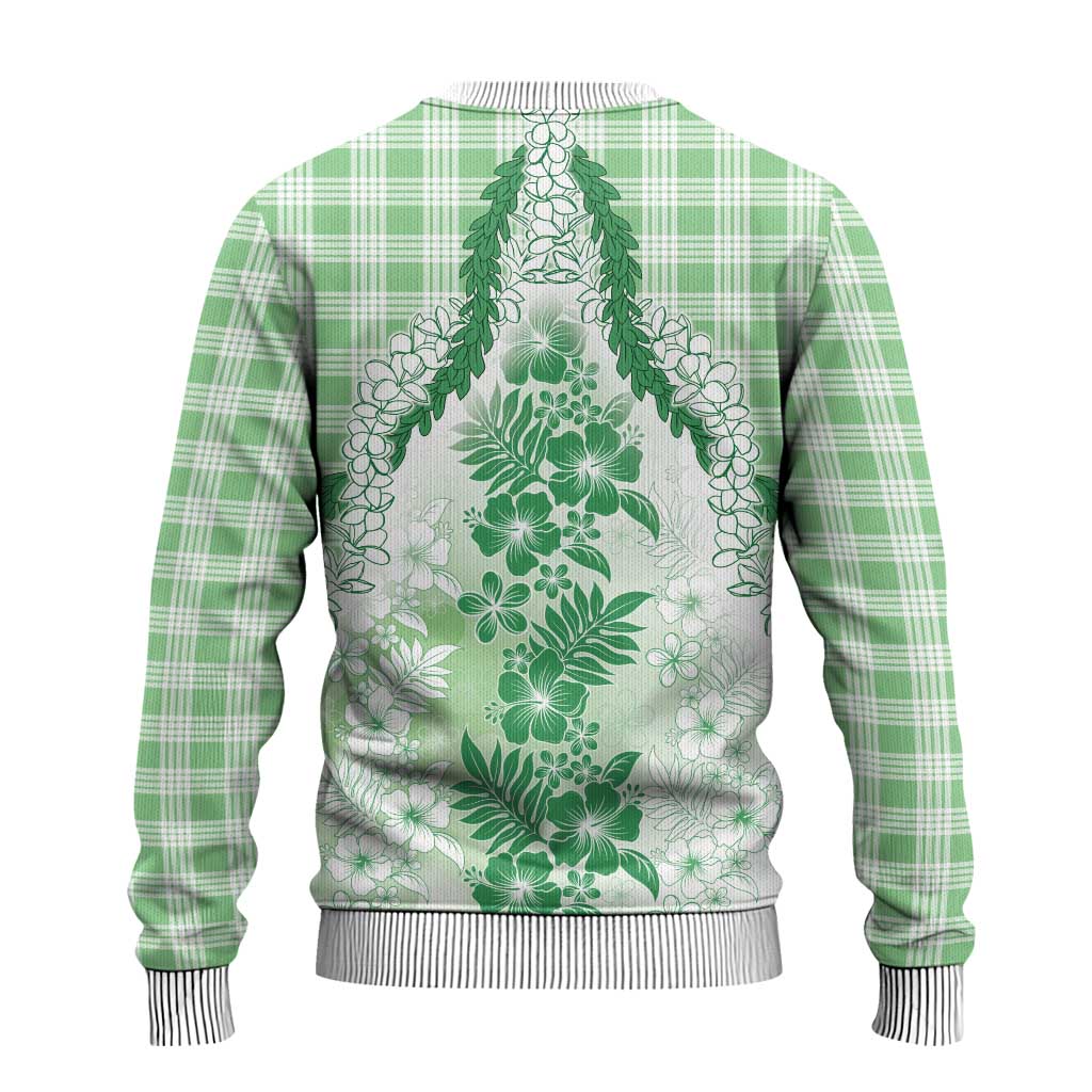 Aloha Hawaii Palaka Ugly Christmas Sweater Green Plumeria Lei - Polynesian Pride