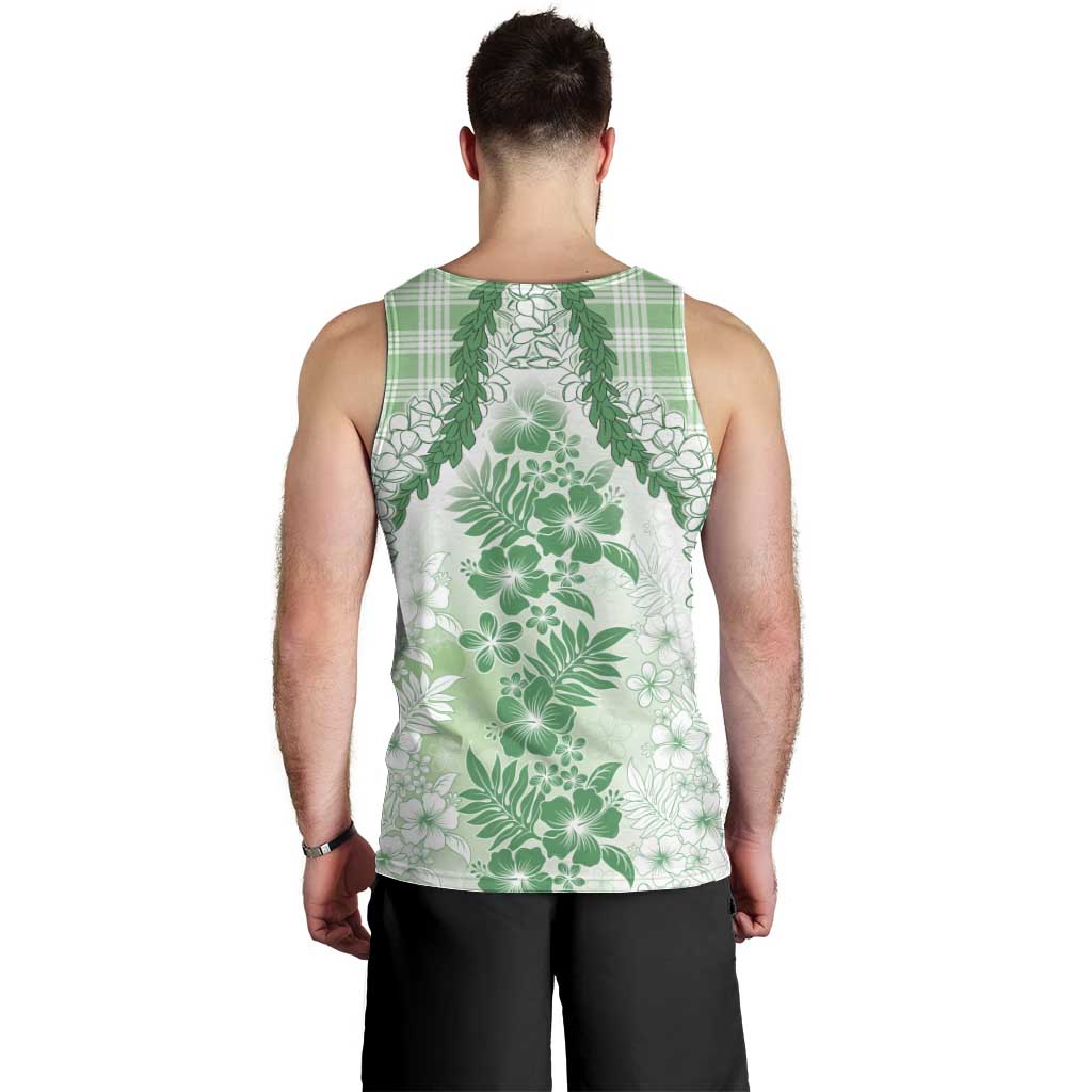 Aloha Hawaii Palaka Men Tank Top Green Plumeria Lei - Polynesian Pride