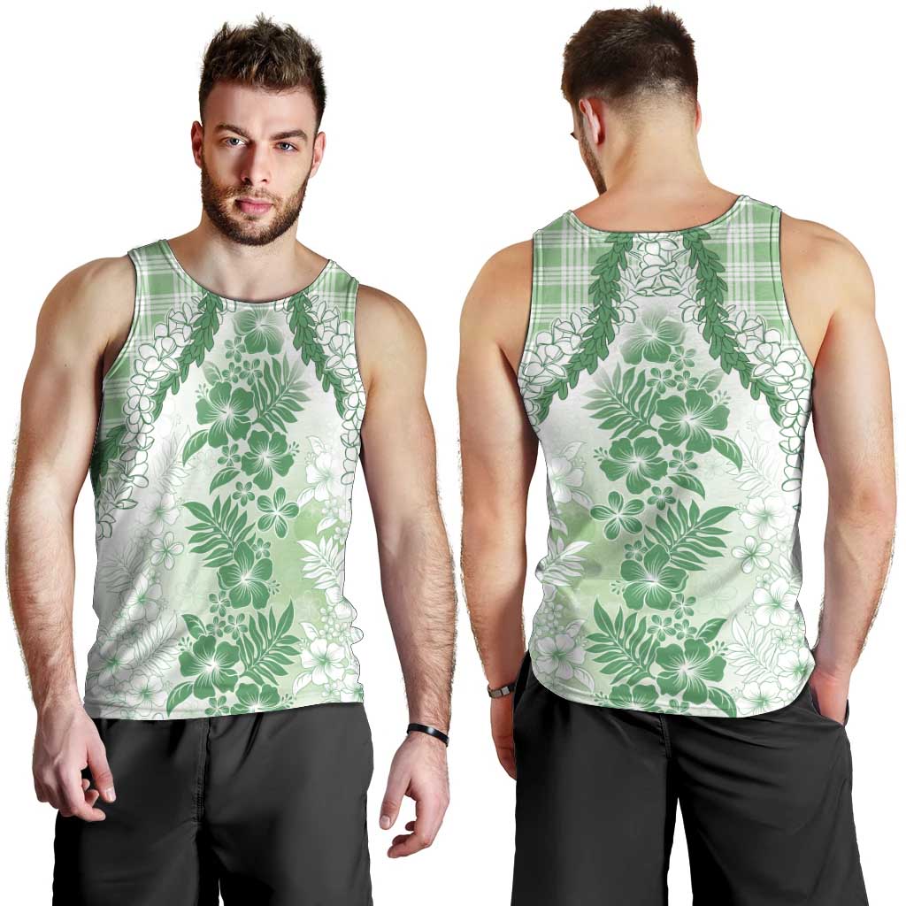 Aloha Hawaii Palaka Men Tank Top Green Plumeria Lei - Polynesian Pride