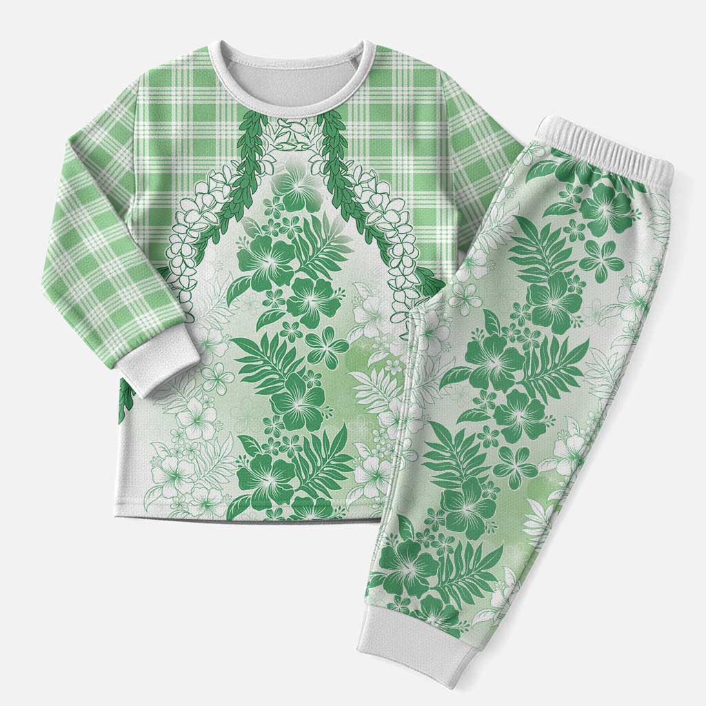 Aloha Hawaii Palaka Christmas Pajama Set Green Plumeria Lei - Polynesian Pride