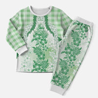 Aloha Hawaii Palaka Christmas Pajama Set Green Plumeria Lei - Polynesian Pride