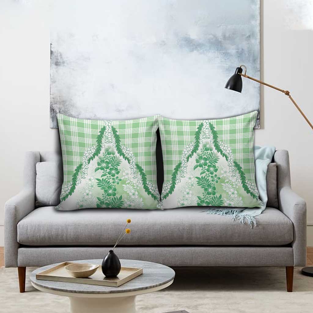 Aloha Hawaii Palaka Pillow Cover Green Plumeria Lei - Polynesian Pride