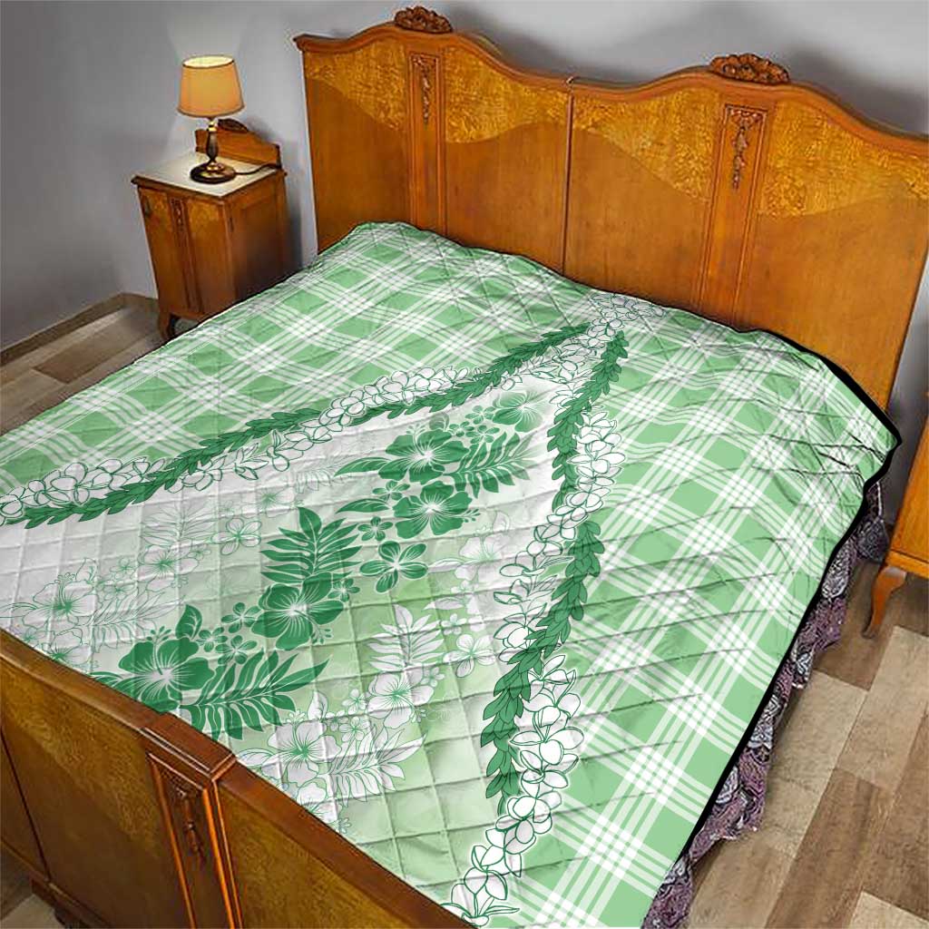 Aloha Hawaii Palaka Quilt Green Plumeria Lei - Polynesian Pride