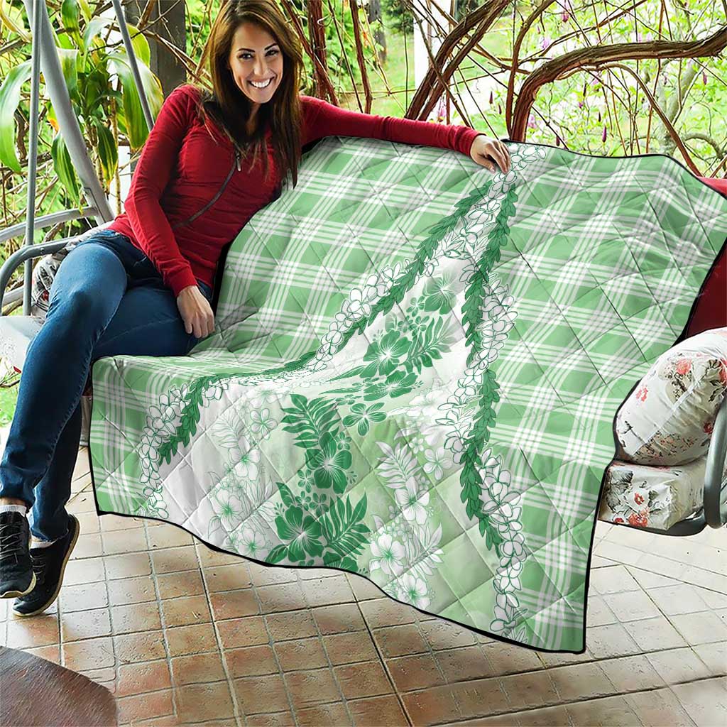Aloha Hawaii Palaka Quilt Green Plumeria Lei - Polynesian Pride