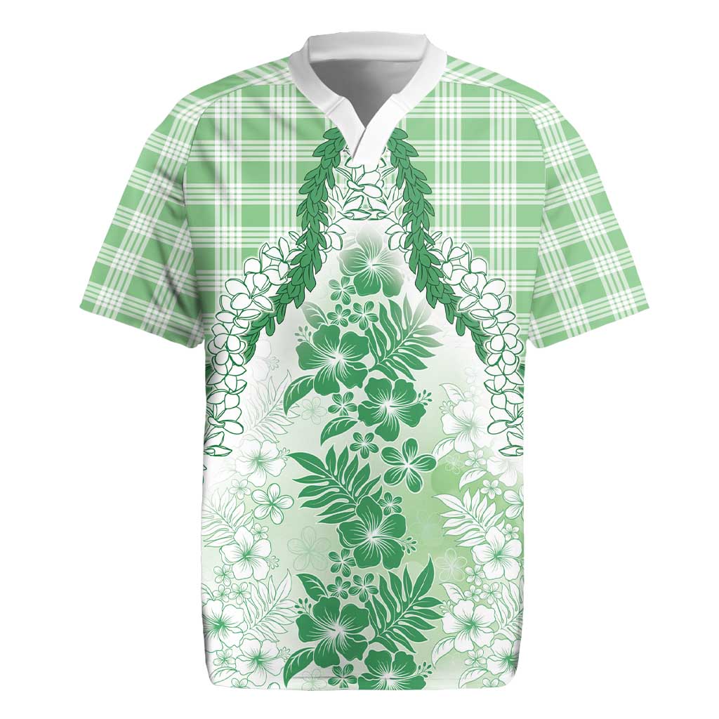 Aloha Hawaii Palaka Rugby Jersey Green Plumeria Lei - Polynesian Pride