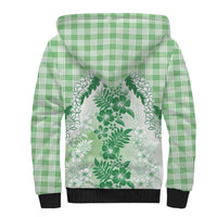 Aloha Hawaii Palaka Sherpa Hoodie Green Plumeria Lei - Polynesian Pride
