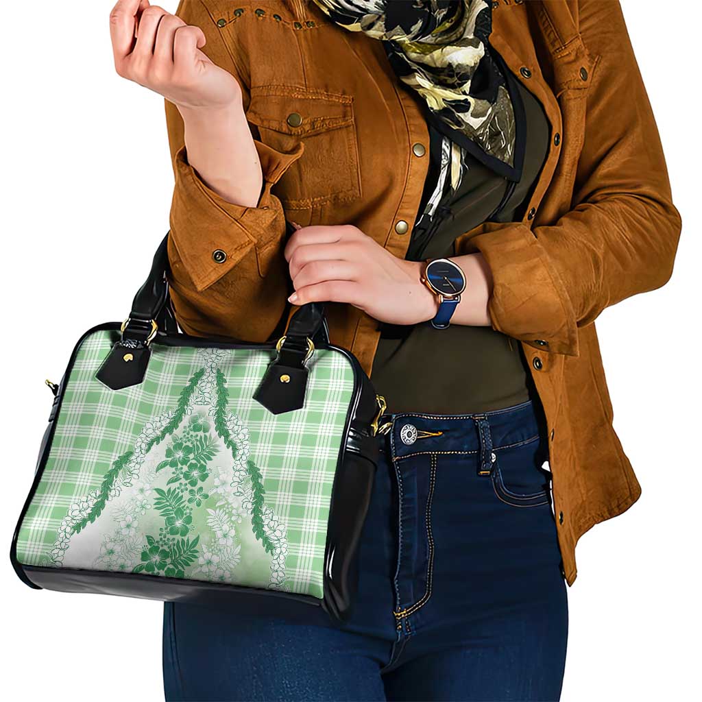 Aloha Hawaii Palaka Shoulder Handbag Green Plumeria Lei - Polynesian Pride
