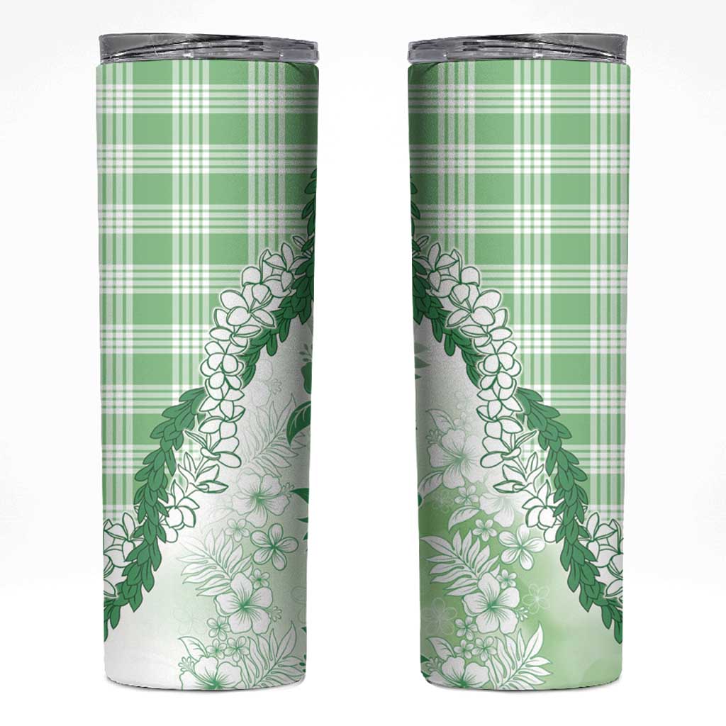 Aloha Hawaii Palaka Skinny Tumbler Green Plumeria Lei - Polynesian Pride