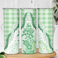 Aloha Hawaii Palaka Skinny Tumbler Green Plumeria Lei - Polynesian Pride