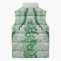 Aloha Hawaii Palaka Sleeveless Puffer Jacket Green Plumeria Lei - Polynesian Pride