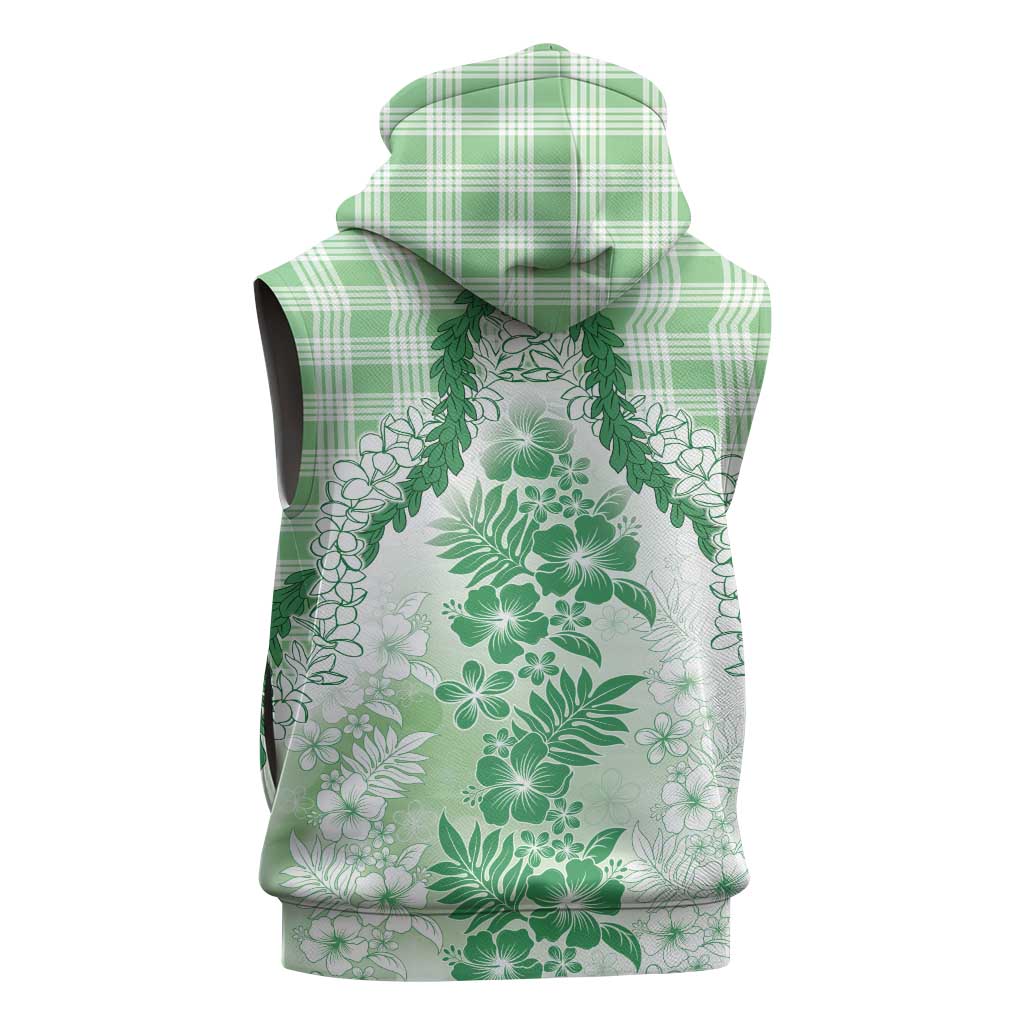 Aloha Hawaii Palaka Sleeveless Zip Hoodie Green Plumeria Lei LT05 - Polynesian Pride