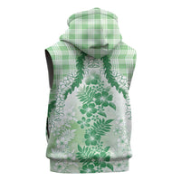 Aloha Hawaii Palaka Sleeveless Zip Hoodie Green Plumeria Lei LT05 - Polynesian Pride