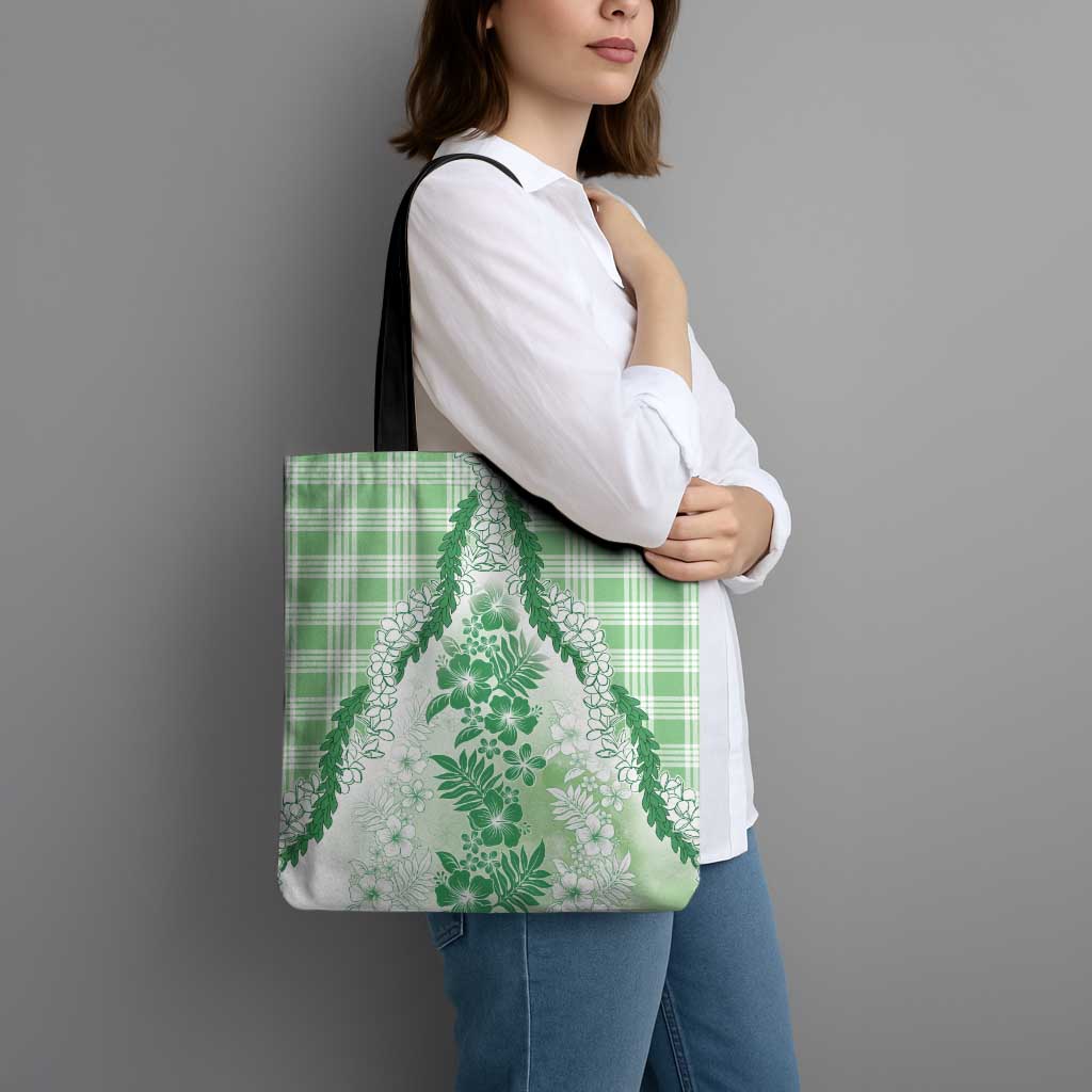 Aloha Hawaii Palaka Tote Bag Green Plumeria Lei - Polynesian Pride
