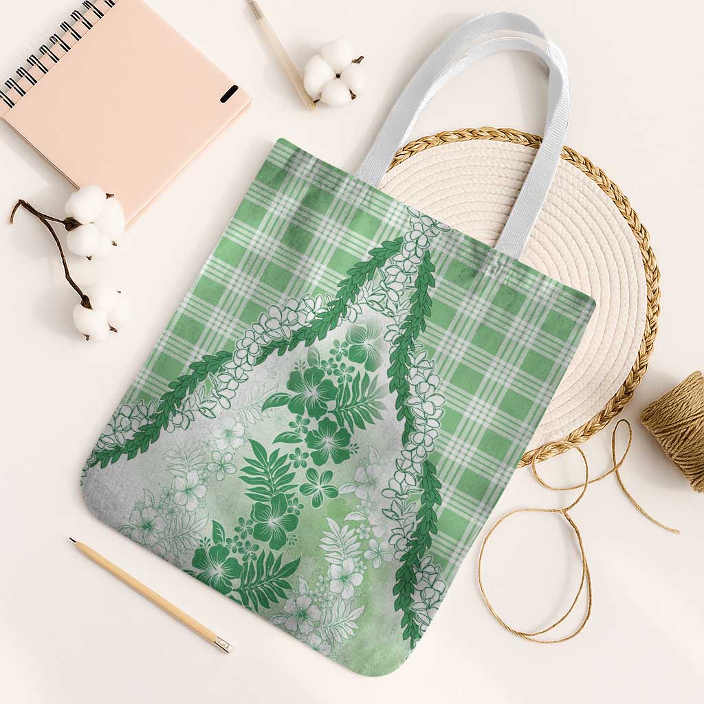 Aloha Hawaii Palaka Tote Bag Green Plumeria Lei - Polynesian Pride
